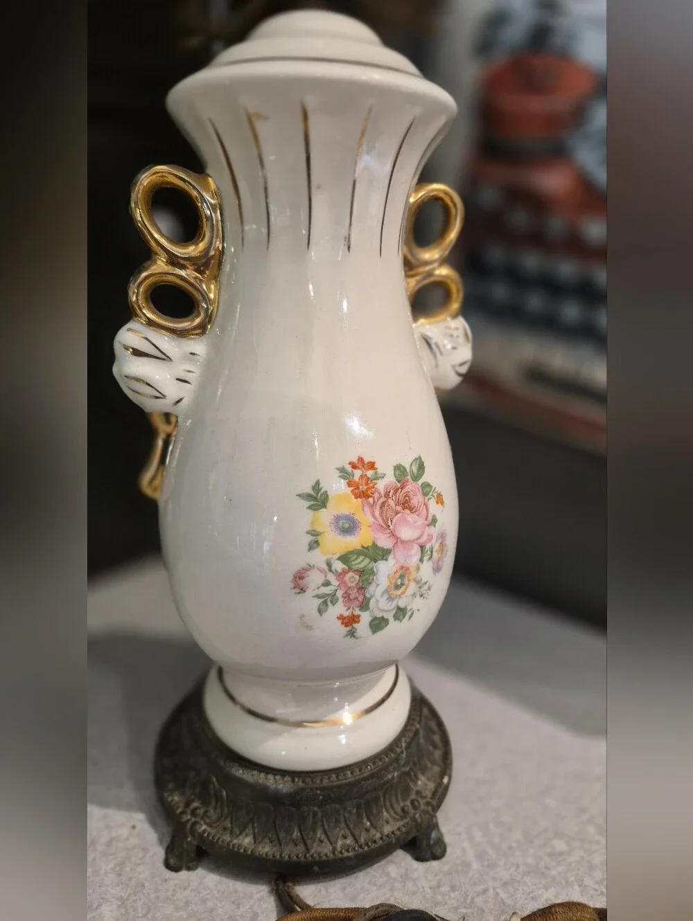 Porcelain Floral Accent Vase with Gold Trim - White
